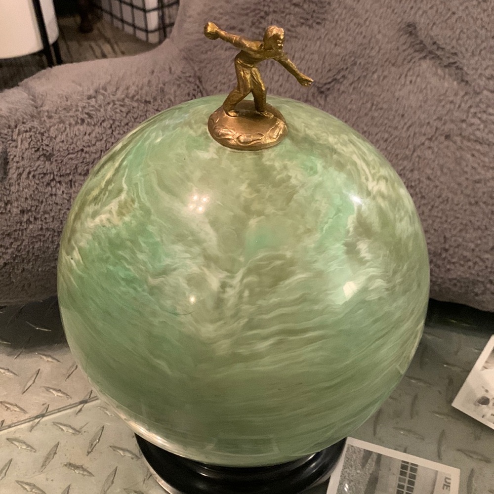 Vintage Bowling ball shot glass in decanter set